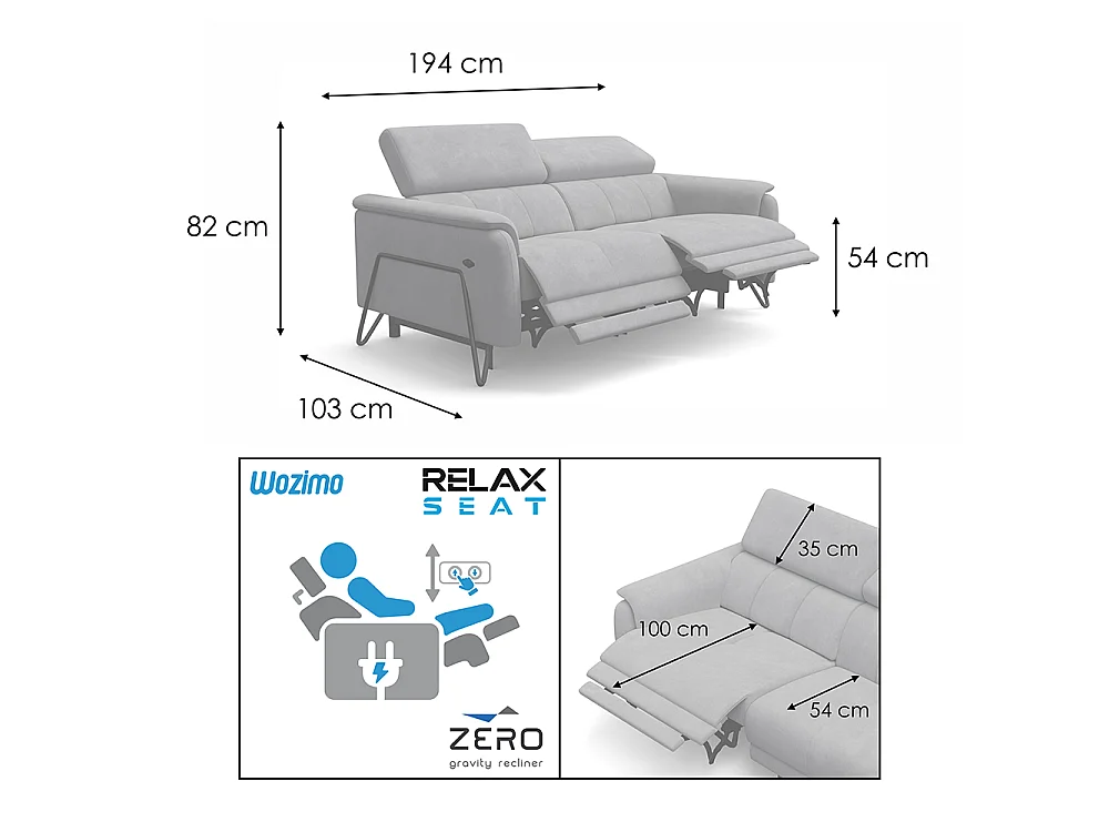 Relaxsofa 3-Sitzer RODEN, mit 2 Relax, olive Veloursstoff