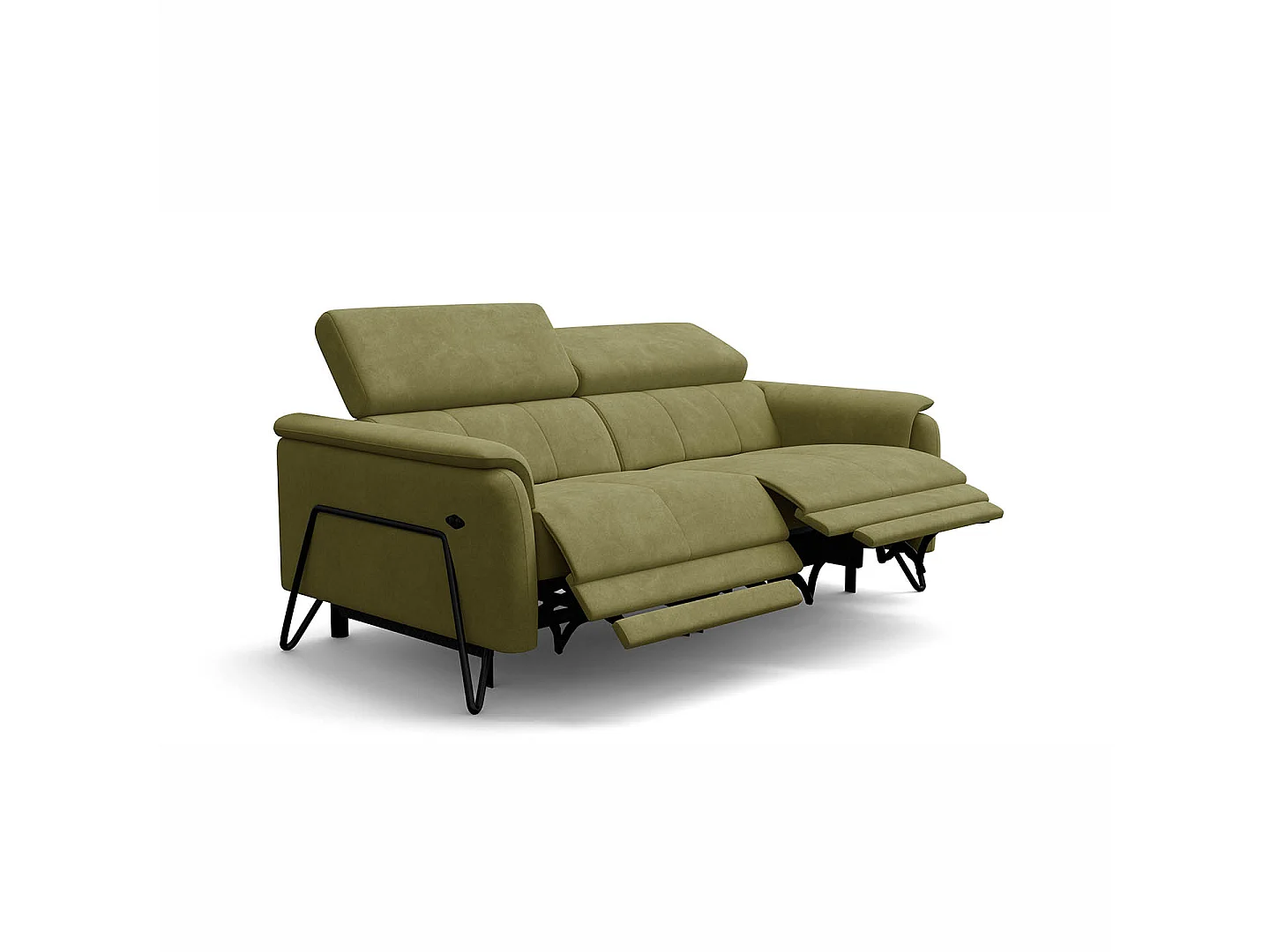 Relaxsofa 3-Sitzer RODEN, mit 2 Relax, olive Veloursstoff