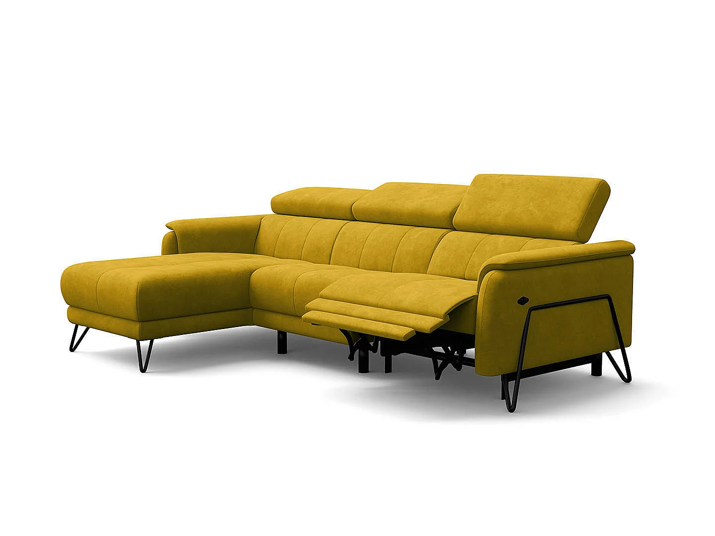 Ecksofa 4-Sitzer mit Relax RODEN, dunkegelb Veloursstoff
