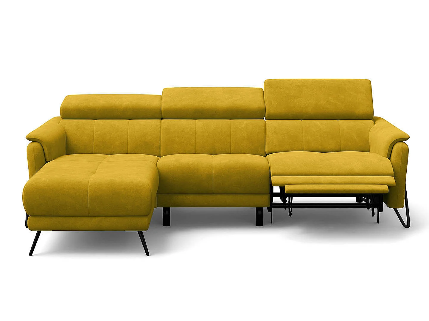 Ecksofa 4-Sitzer mit Relax RODEN, dunkegelb Veloursstoff