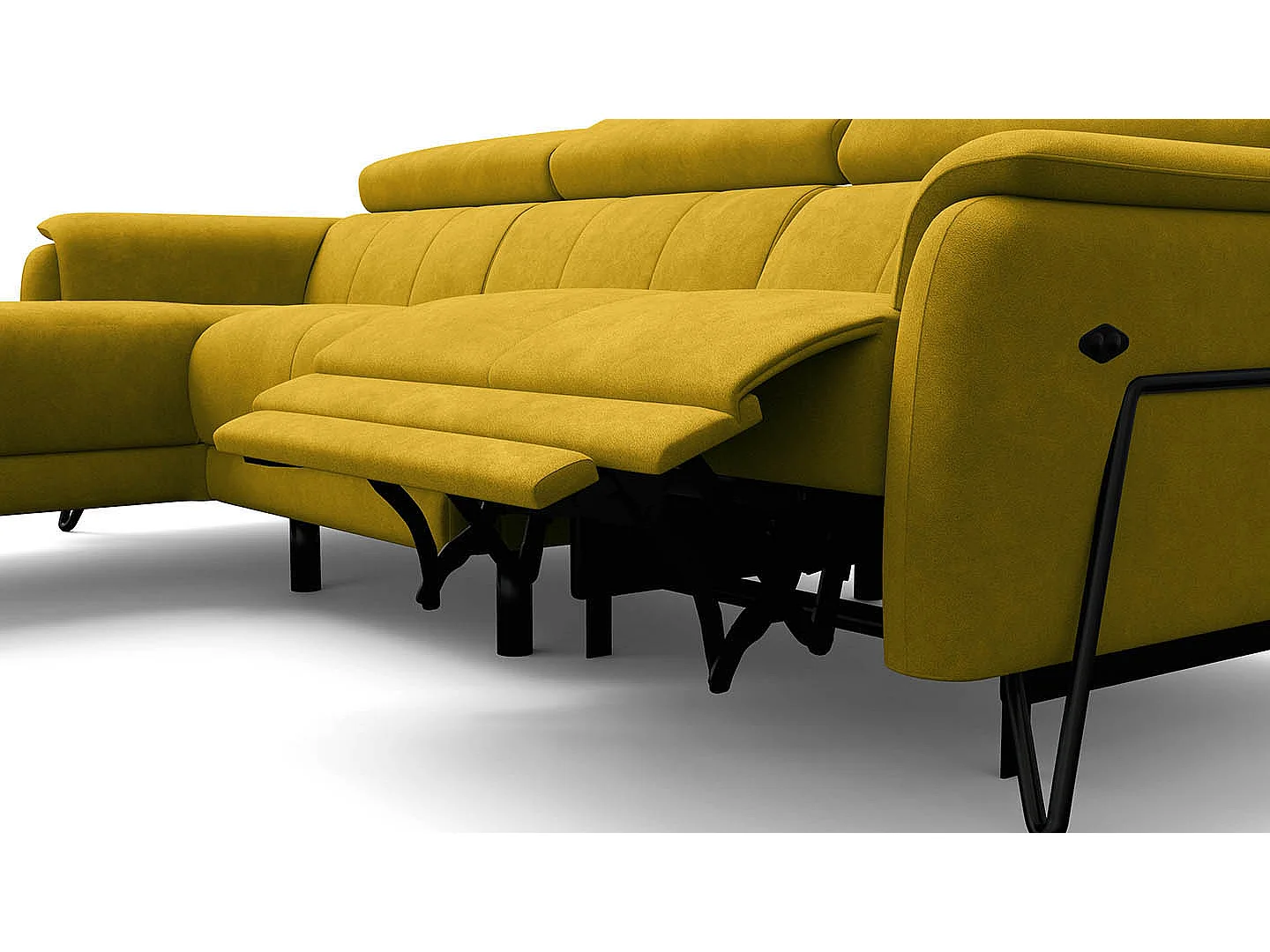 Ecksofa 4-Sitzer mit Relax RODEN, dunkegelb Veloursstoff