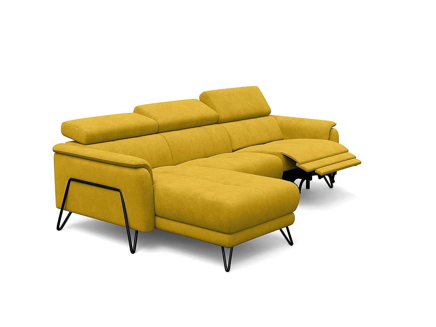 Ecksofa 4-Sitzer mit Relax RODEN, dunkegelb Veloursstoff