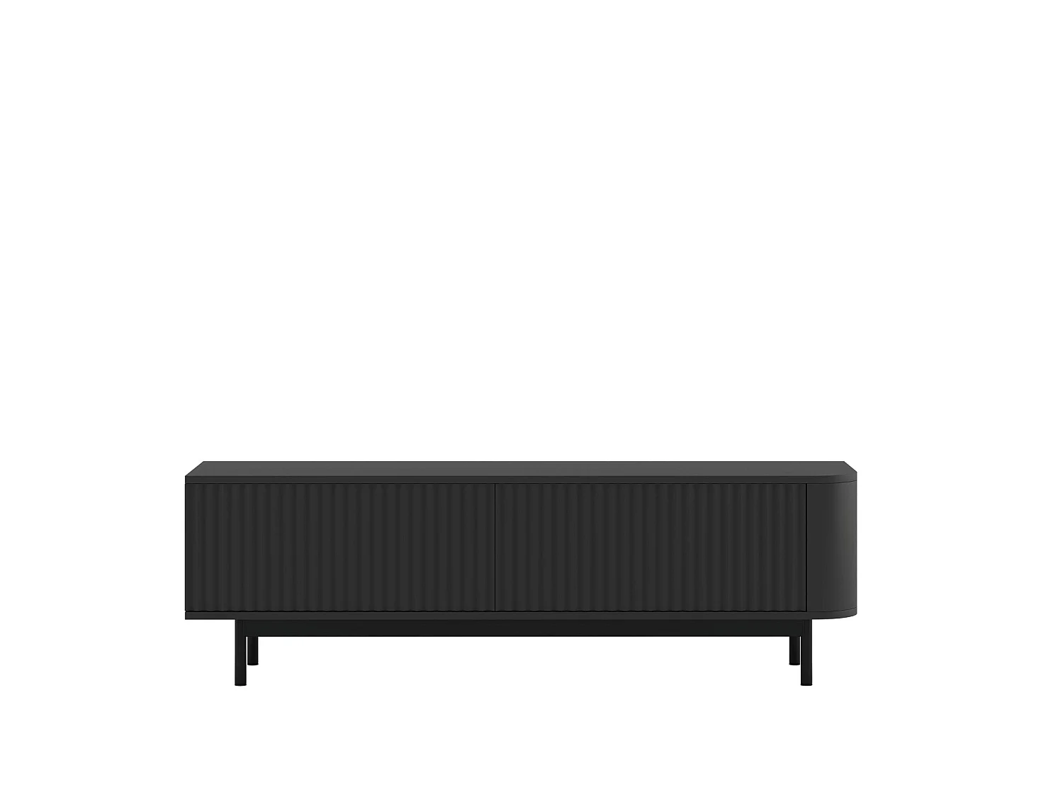 Mobile TV con 2 ante, frontali in rilievo, nero opaco, piedini in metallo nero, 140 cm - AURORA