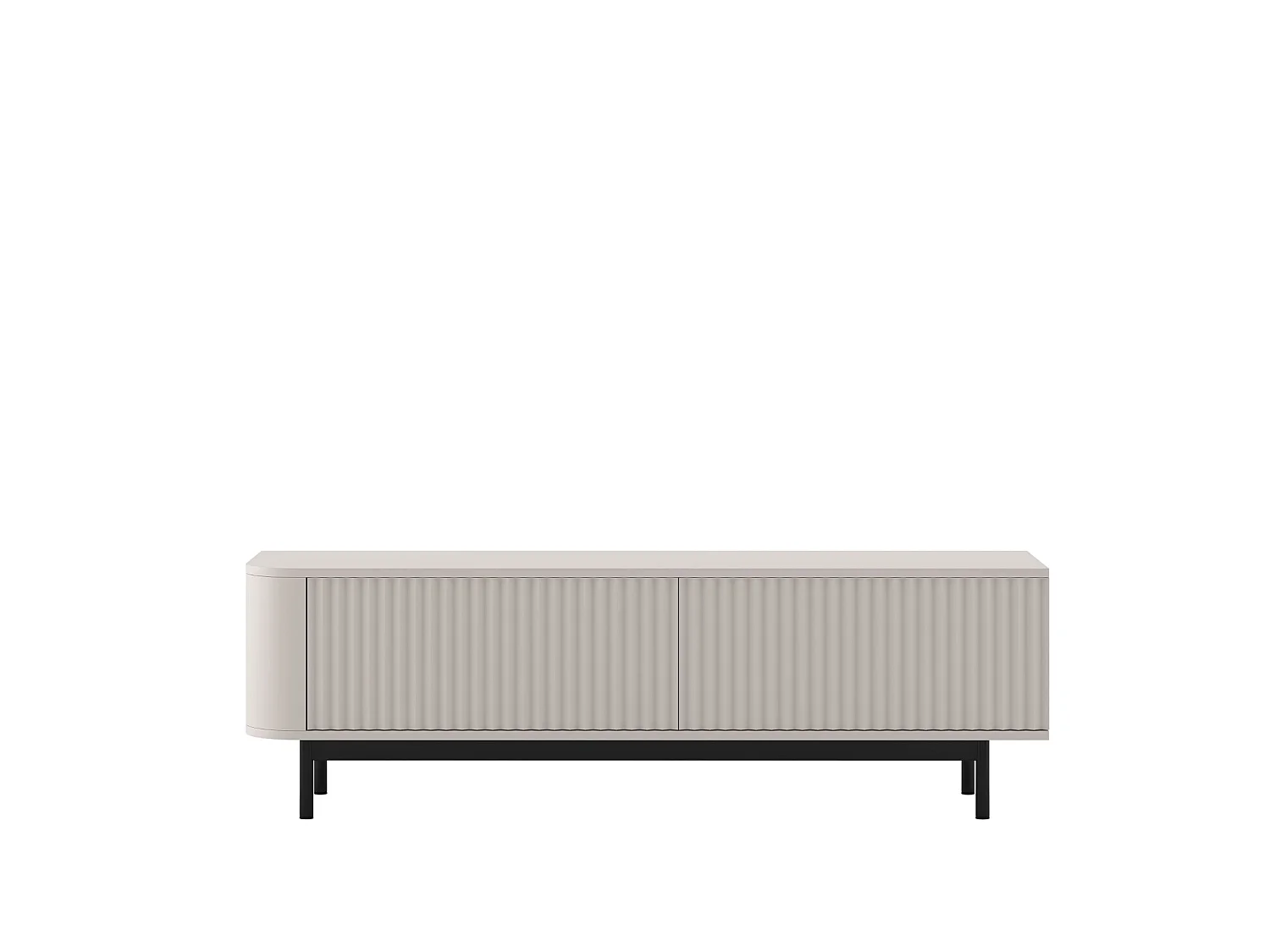 Mobile TV con 2 ante, frontali in rilievo, beige opaco, piedini in metallo nero, 140 cm - AURORA