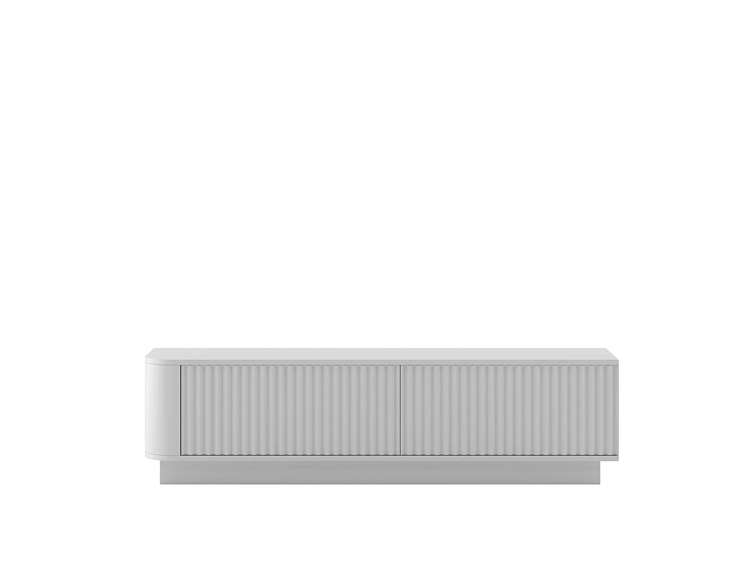 Meuble TV 2 portes, façades en relief, blanc mat, sur socle, 140 cm - AURORA