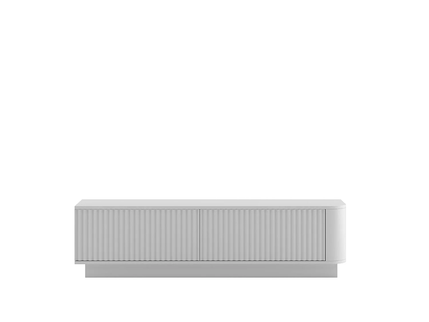 Meuble TV 2 portes, façades en relief, blanc mat, sur socle, 140 cm - AURORA
