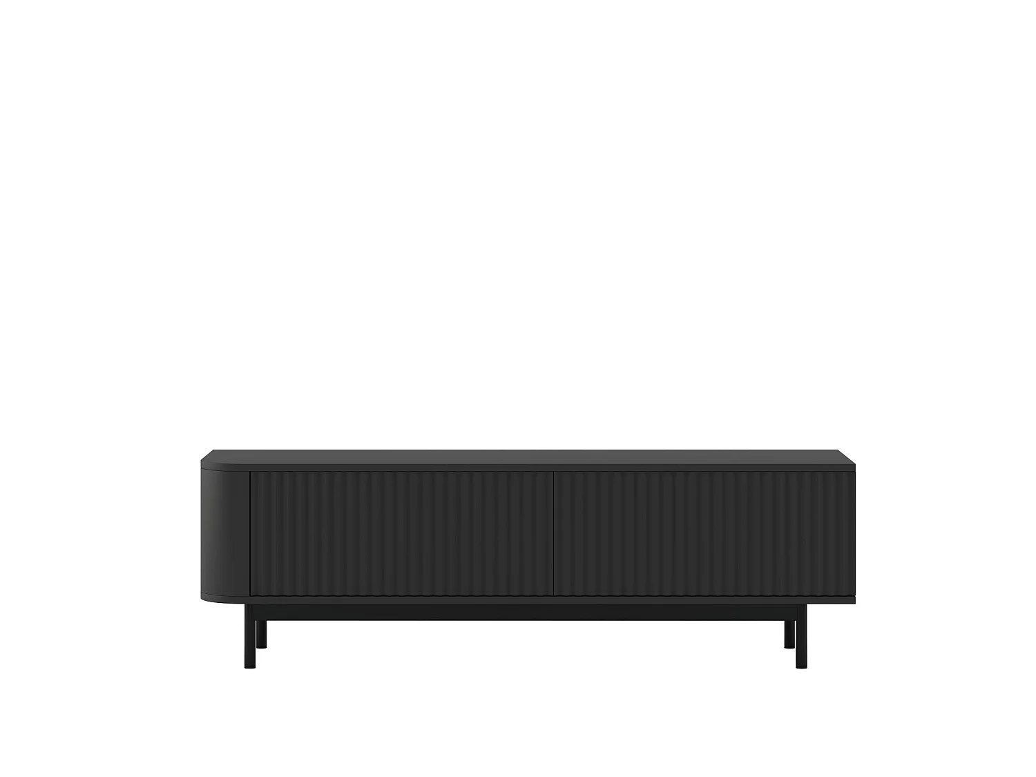 Mobile TV con 2 ante, frontali in rilievo, nero opaco, piedini in metallo nero, 140 cm - AURORA