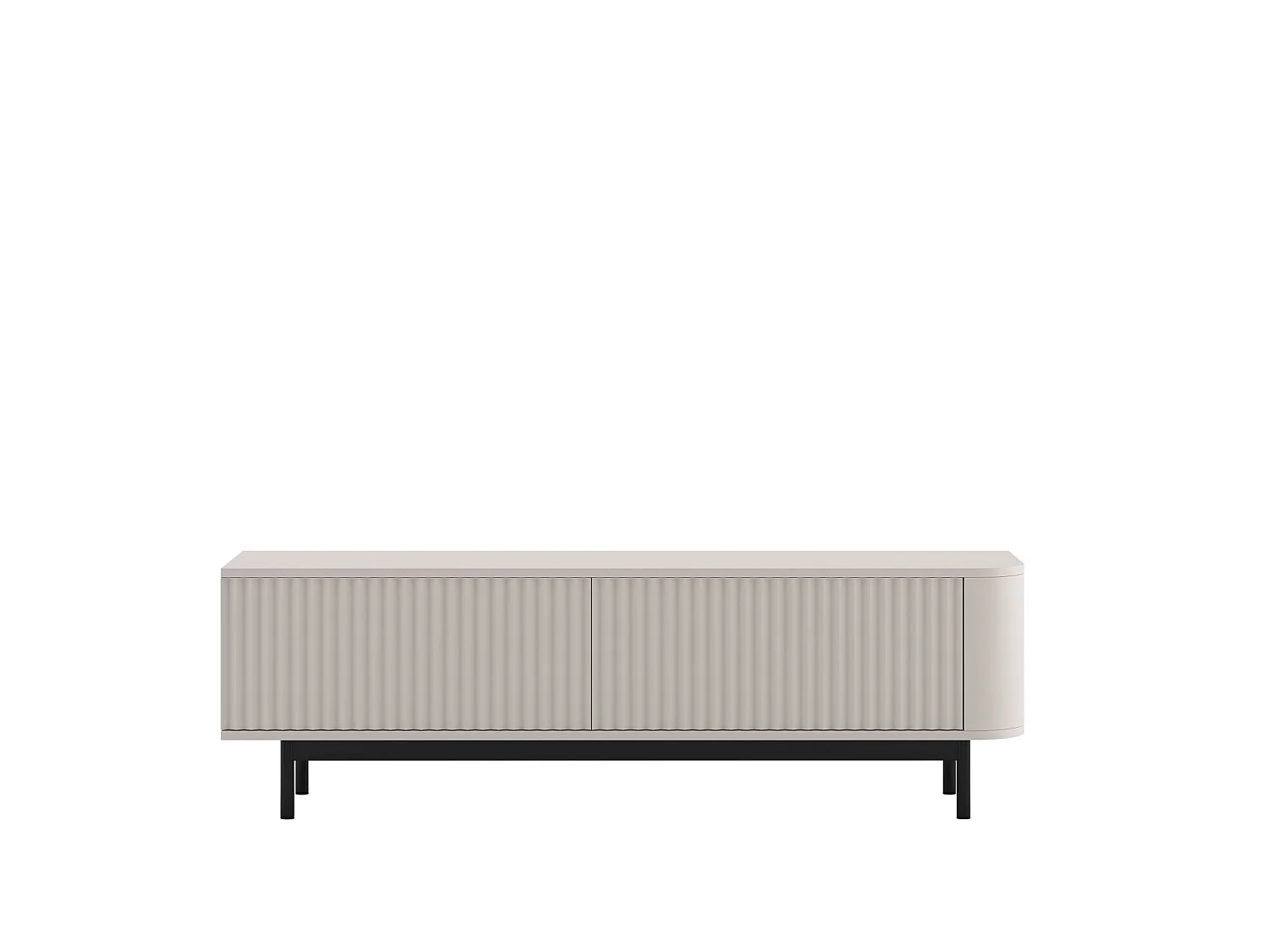 Mobile TV con 2 ante, frontali in rilievo, beige opaco, piedini in metallo nero, 140 cm - AURORA
