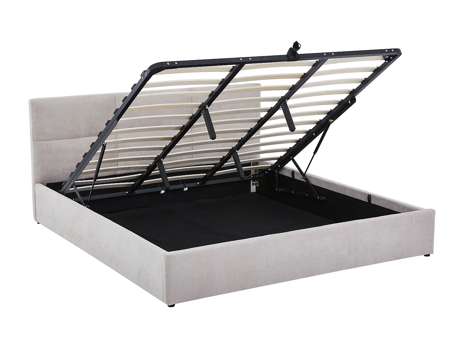 Lit coffre 180 x 200 cm - Tissu chenille - Beige + Matelas - YRENE