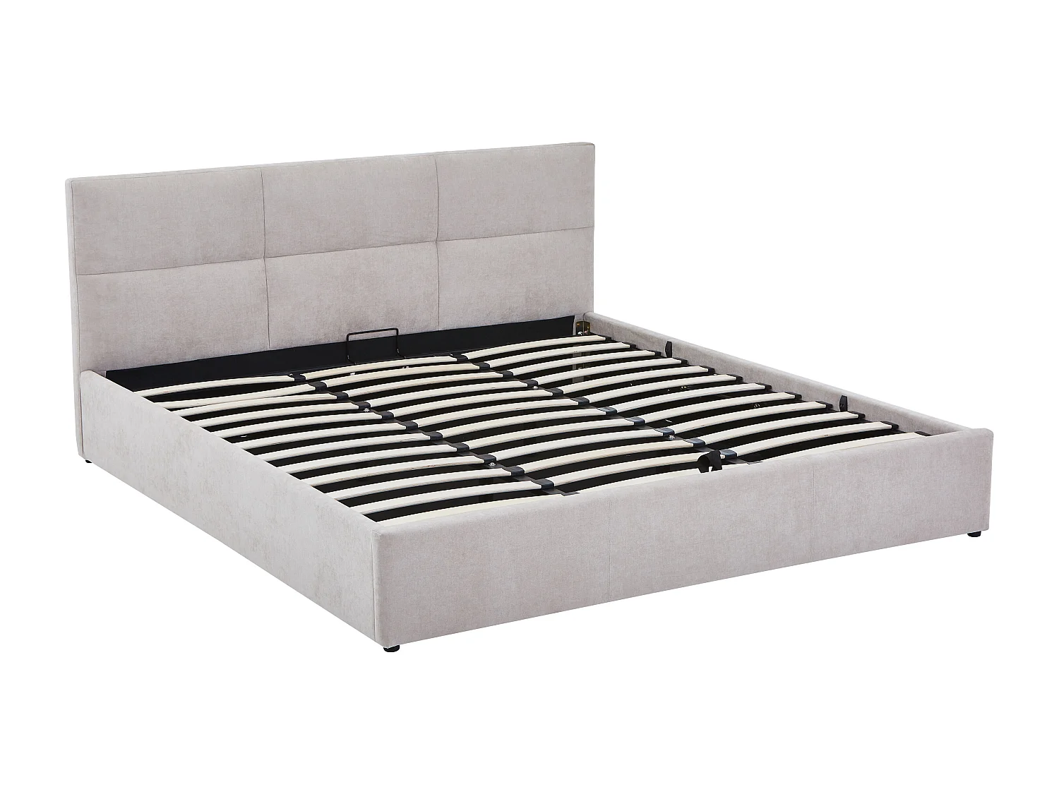 Lit coffre 180 x 200 cm - Tissu chenille - Beige + Matelas - YRENE
