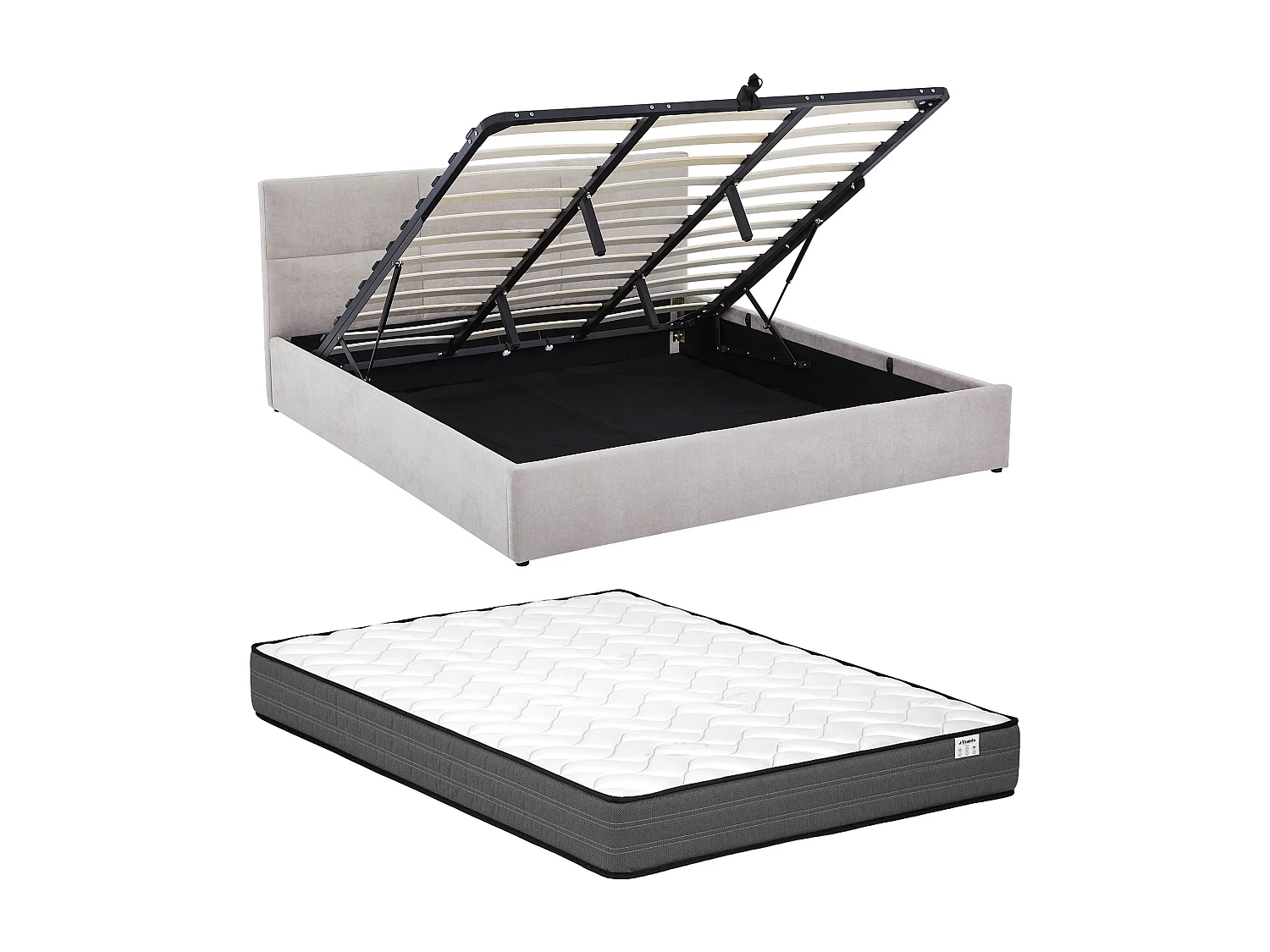 Lit coffre 180 x 200 cm - Tissu chenille - Beige + Matelas - YRENE