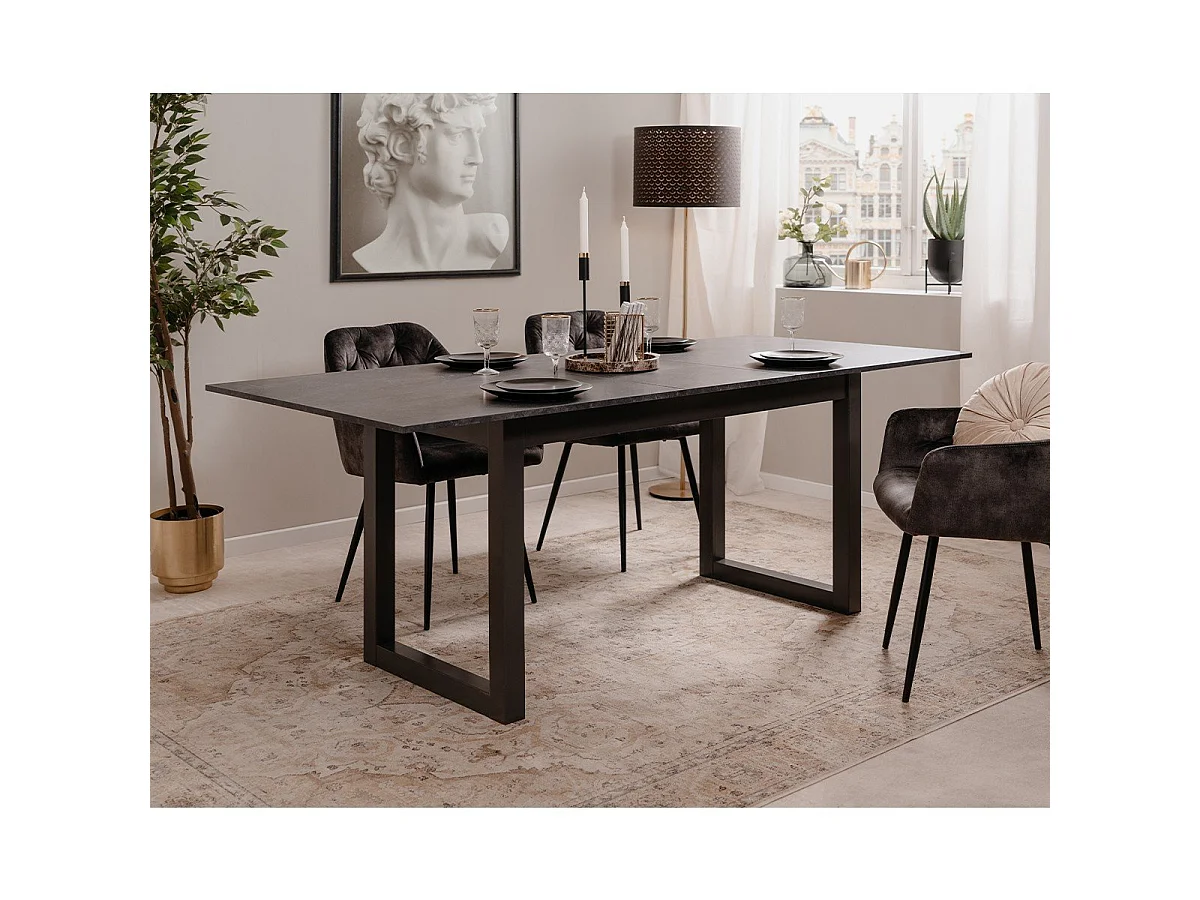 Table à Manger Extensible Rectangulaire Effet Ardoise Anthracite L160/200 cm - AUSTIN