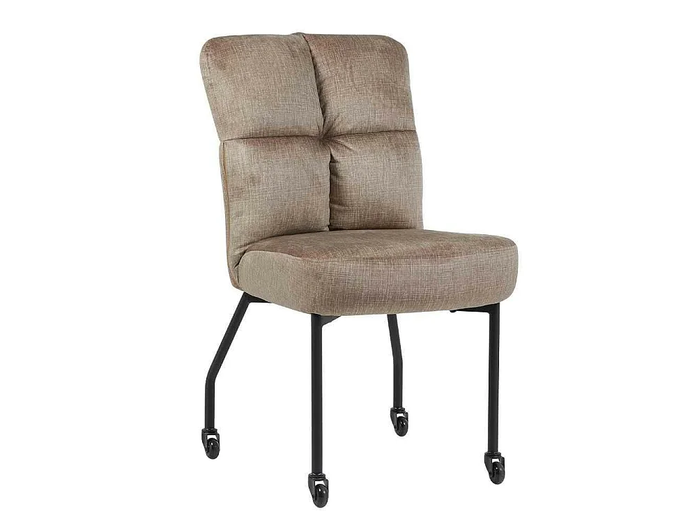 Chaise taupe tissu damier et roulettes (x2) KASO
