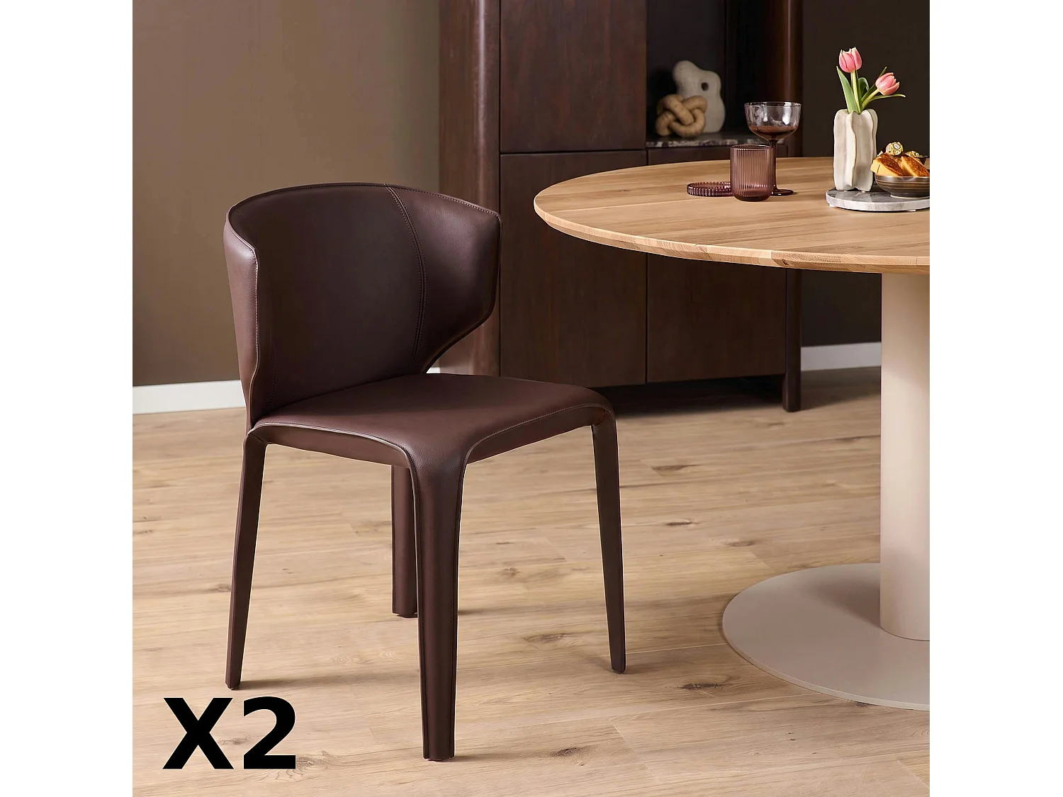Chaise prune en simili à dossier courbe (x2) CORTINA