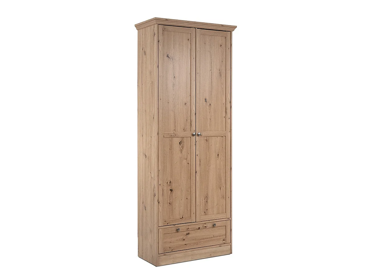 Armoire d'entrée 2 portes à cadre, 5 étagères et 1 tiroir L80 cm - TIMBER