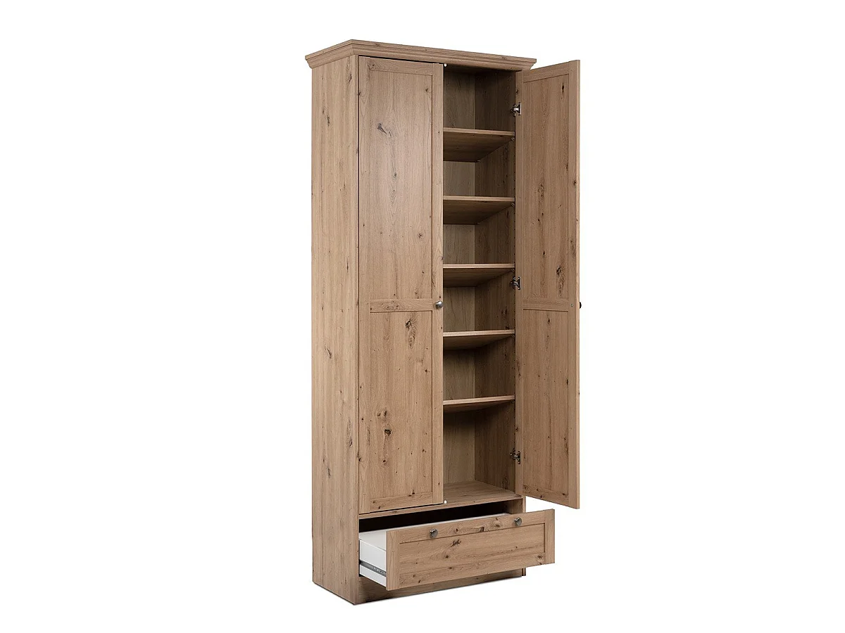Armoire d'entrée 2 portes à cadre, 5 étagères et 1 tiroir L80 cm - TIMBER