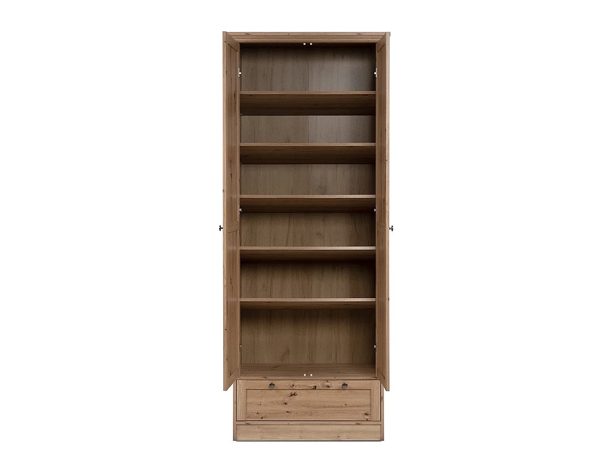 Armoire d'entrée 2 portes à cadre, 5 étagères et 1 tiroir L80 cm - TIMBER