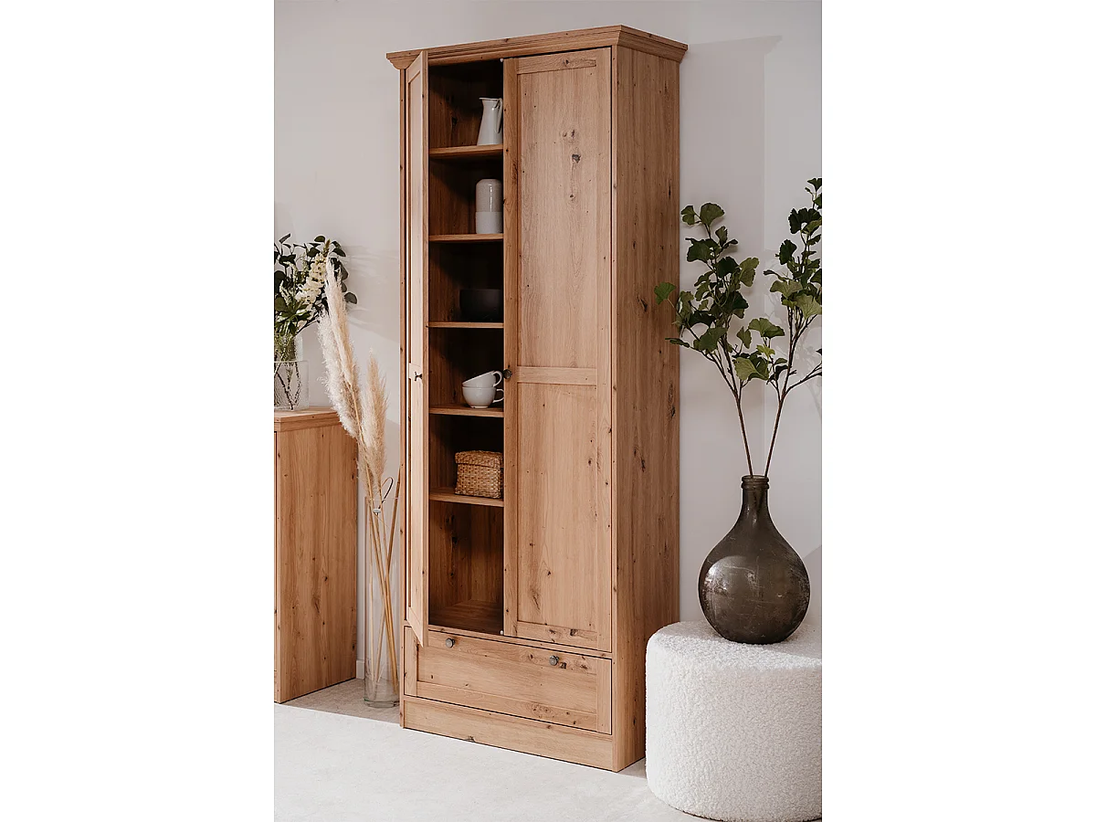 Armoire d'entrée 2 portes à cadre, 5 étagères et 1 tiroir L80 cm - TIMBER