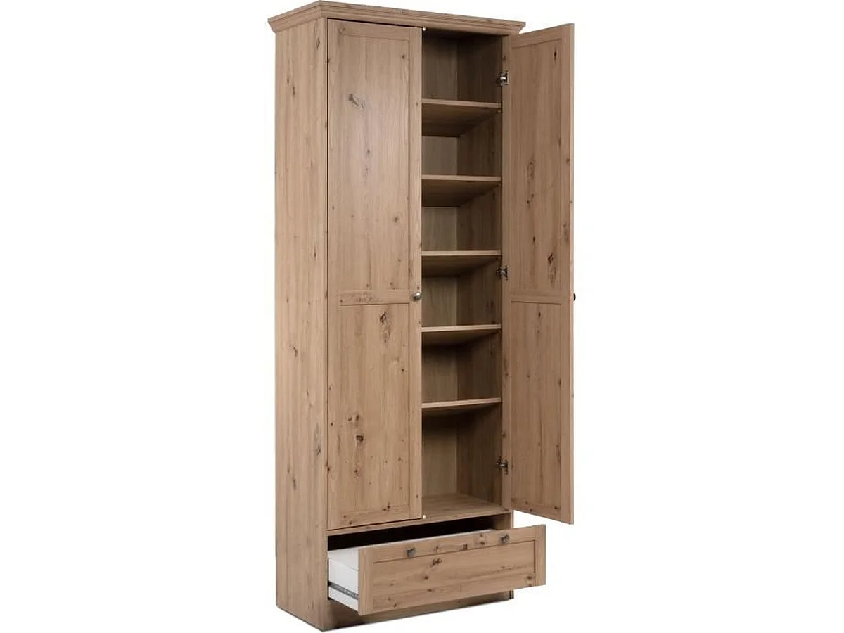 Armoire d'entrée 2 portes à cadre, 5 étagères et 1 tiroir L80 cm - TIMBER