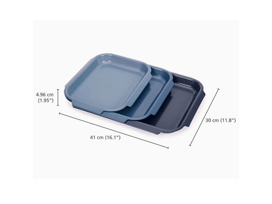 Bandeja para hornear Joseph Joseph Nest™ Bake 3 piezas, antiadherentes, fácil agarre, apilable, ideal para hornear, color azul.