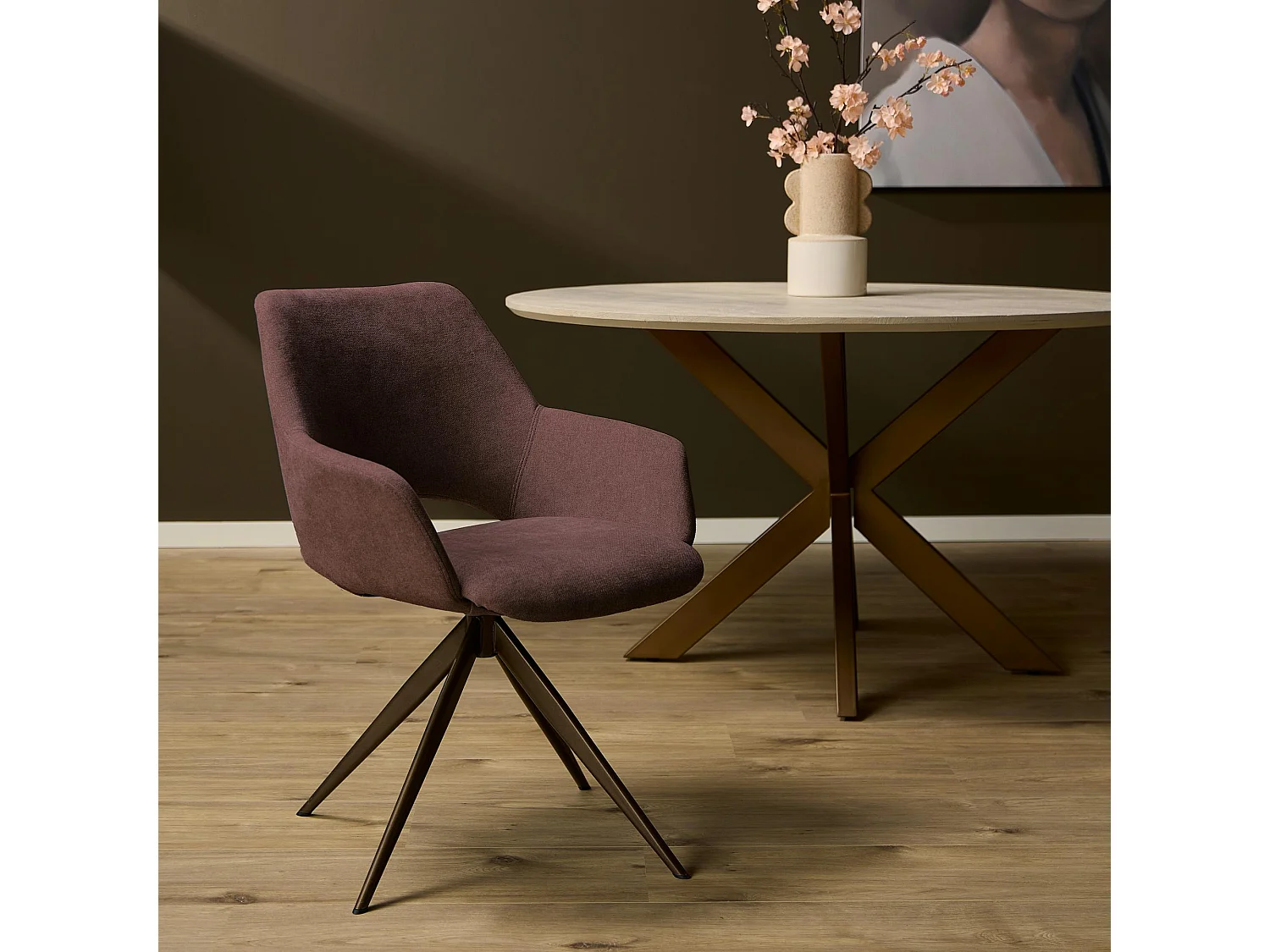 Chaise pivotante rose poudré à accoudoirs (x2) CORTINA