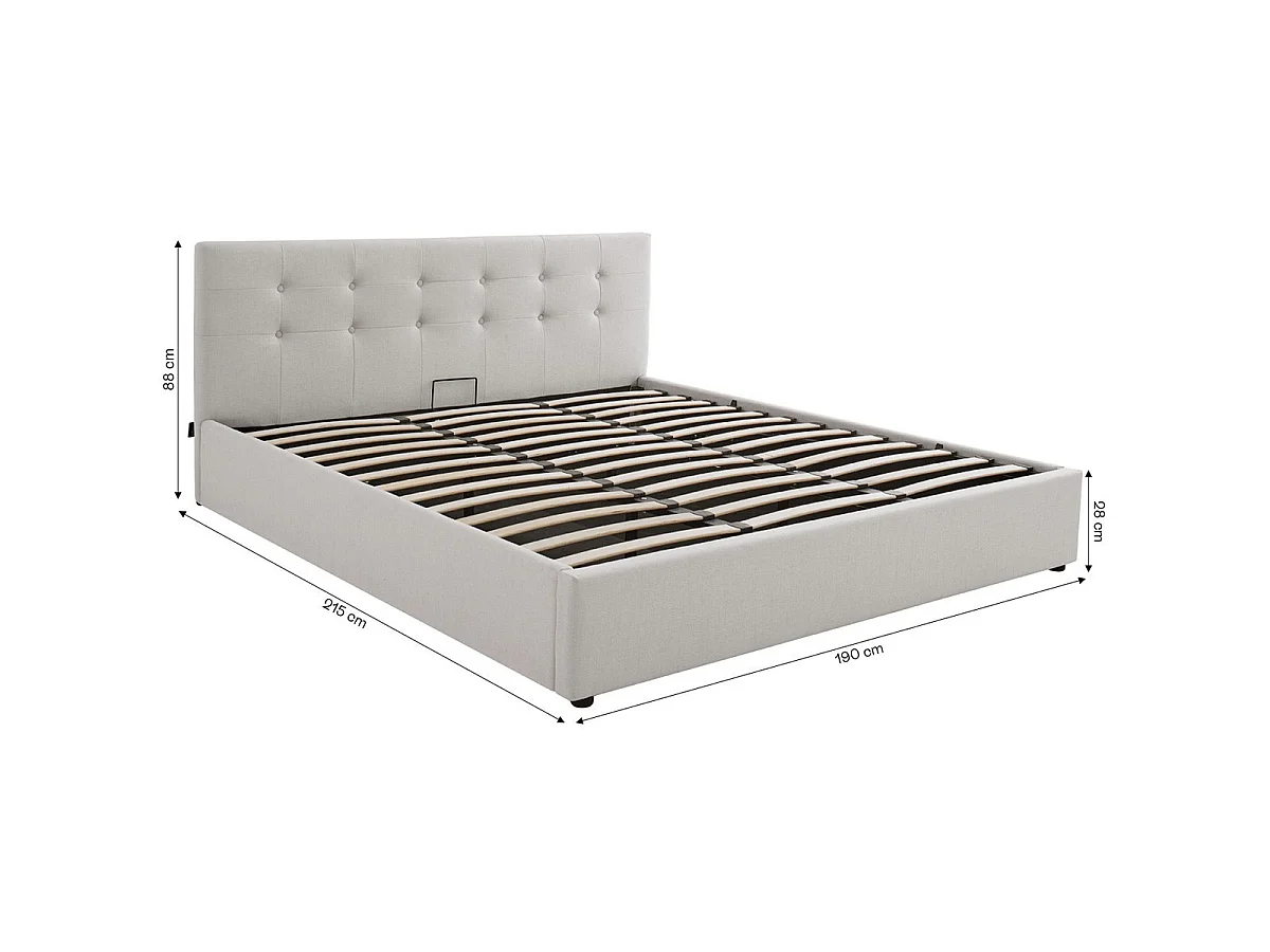 Ensemble Lit coffre adulte 180x200cm avec tête de lit en tissu beige - Tina + Matelas mémoire de forme - Dual Confort