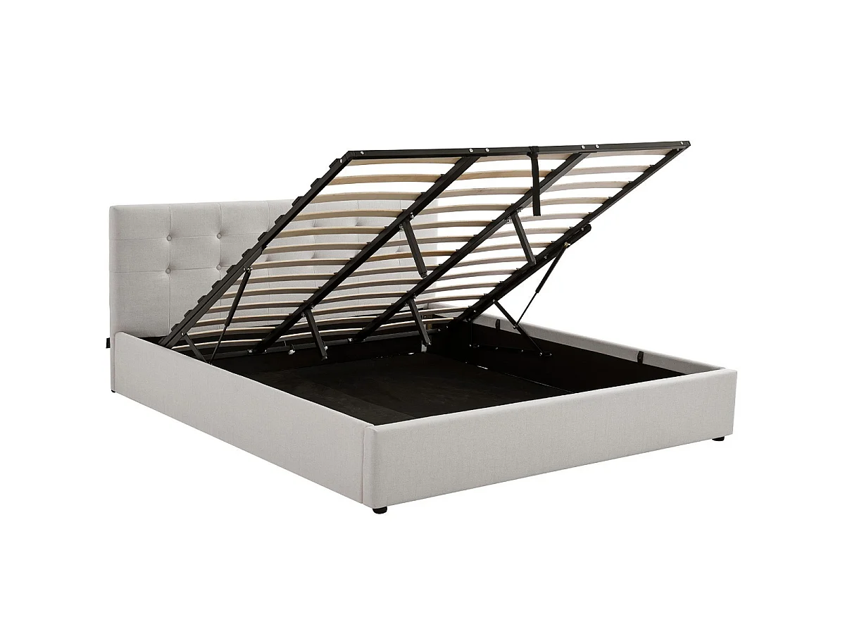 Ensemble Lit coffre adulte 180x200cm avec tête de lit en tissu beige - Tina + Matelas mémoire de forme - Dual Confort