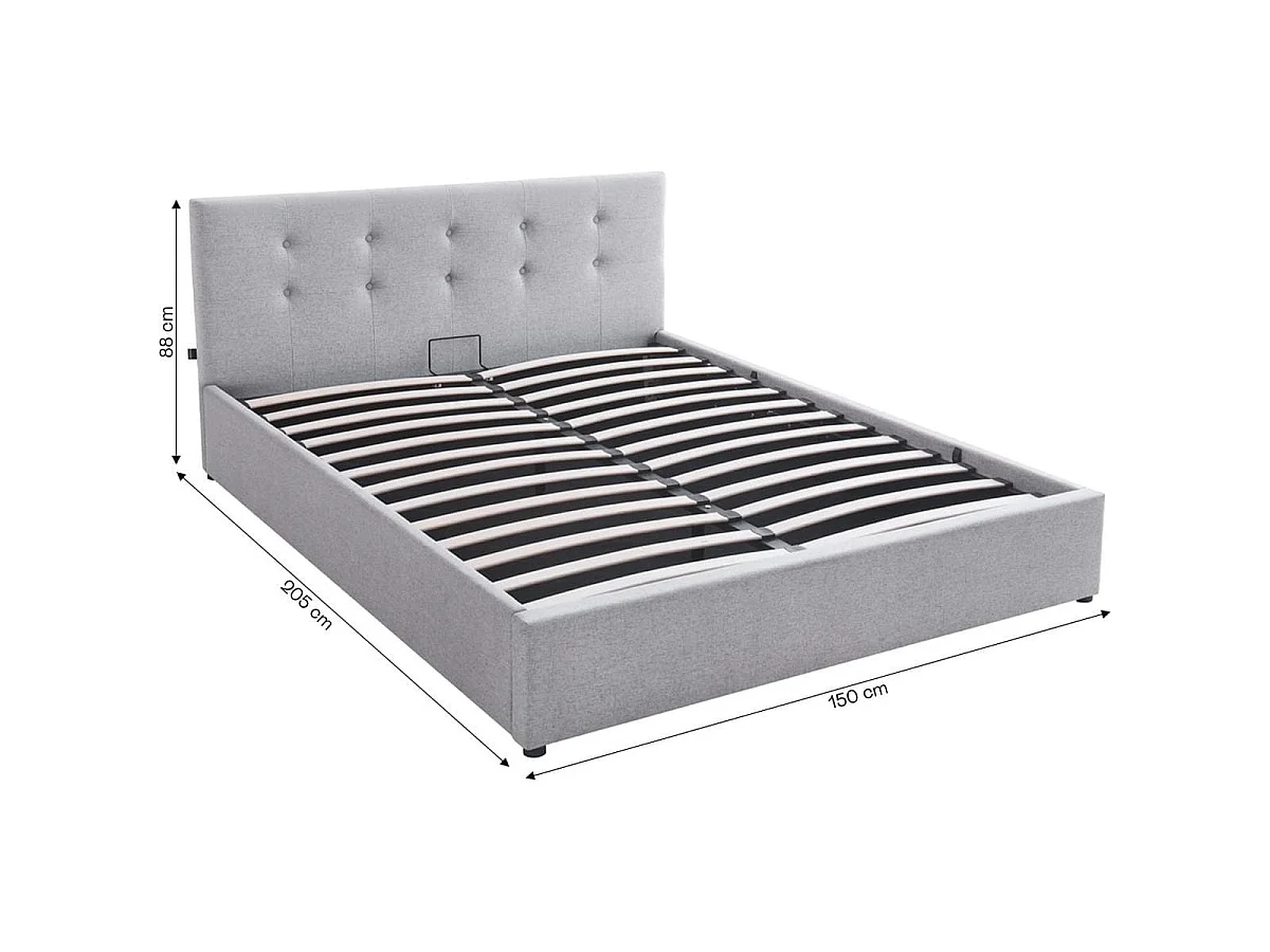 Ensemble Lit coffre adulte 140x190cm avec tête de lit en tissu gris - Tina + Matelas mémoire de forme - Dual Confort