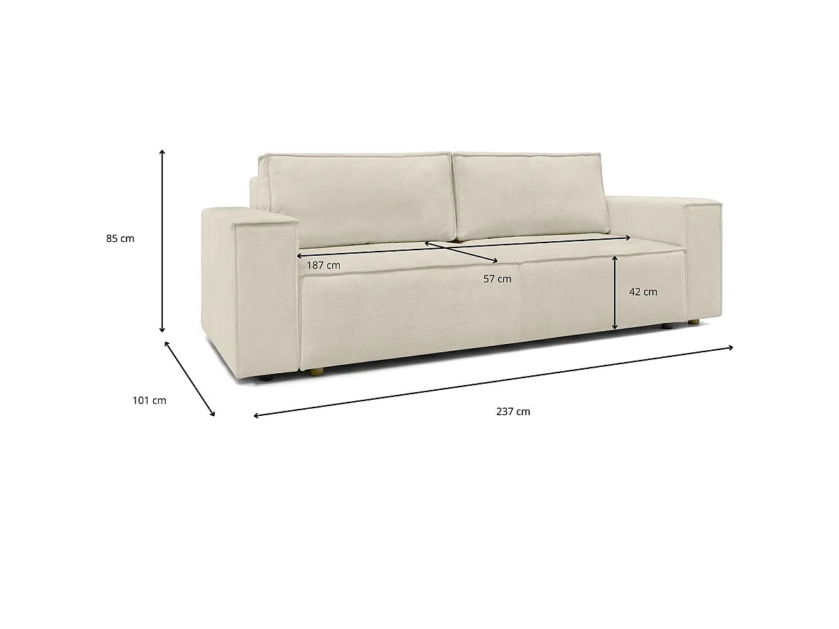 Canapé convertible 3 places avec coffre de rangement en tissu chenille beige foncé - Harper