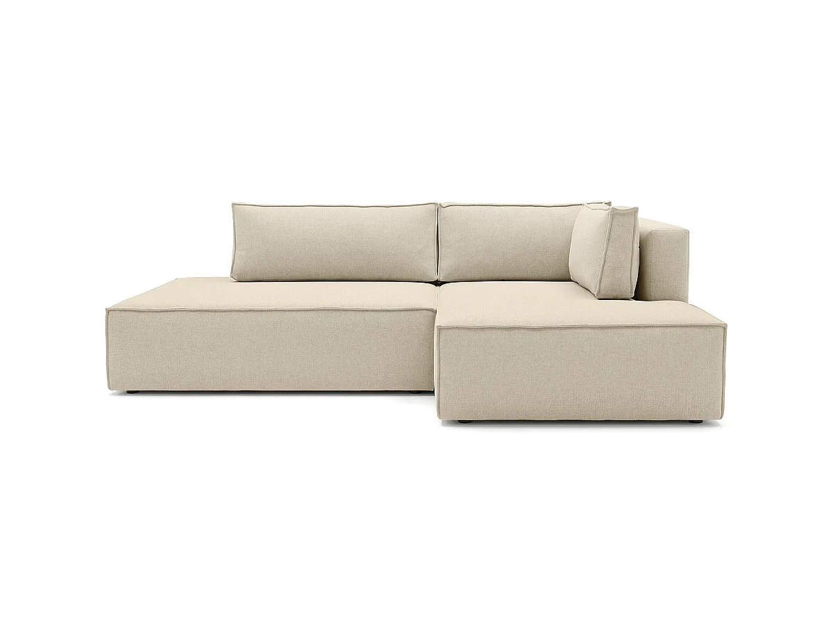 Canapé d'angle à droite convertible 3 places avec coffre en tissu chenille beige foncé - Barani