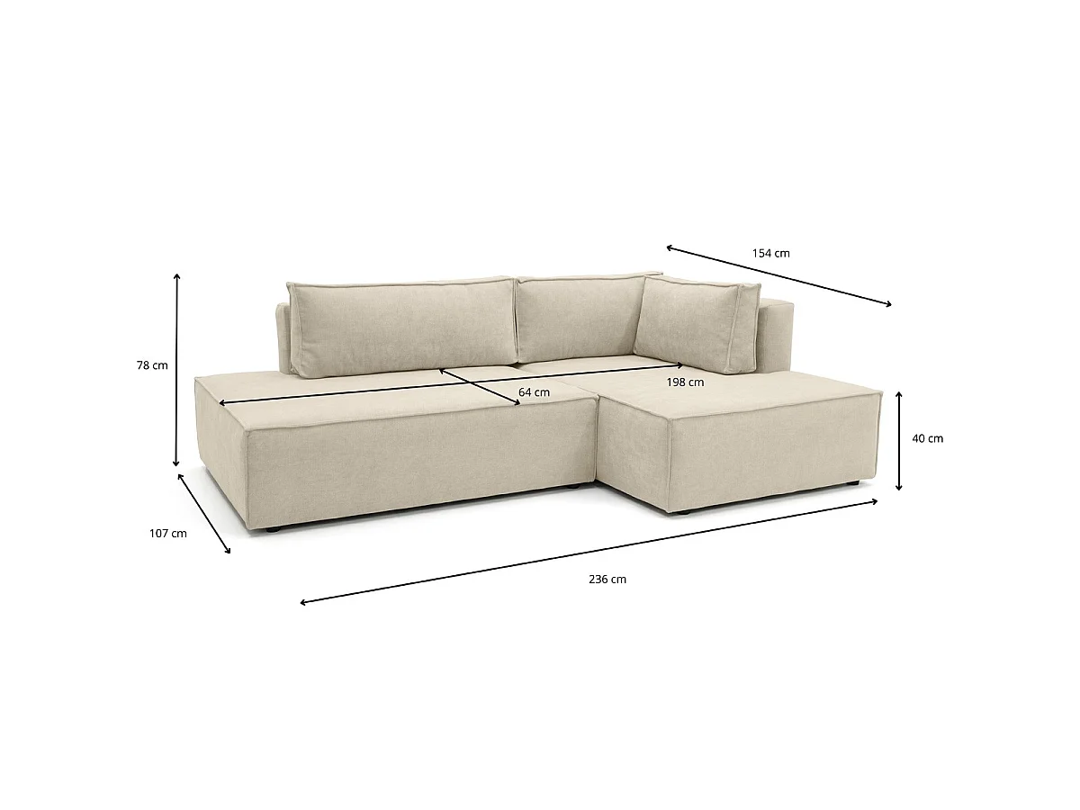 Canapé d'angle à droite convertible 3 places avec coffre en tissu chenille beige foncé - Barani