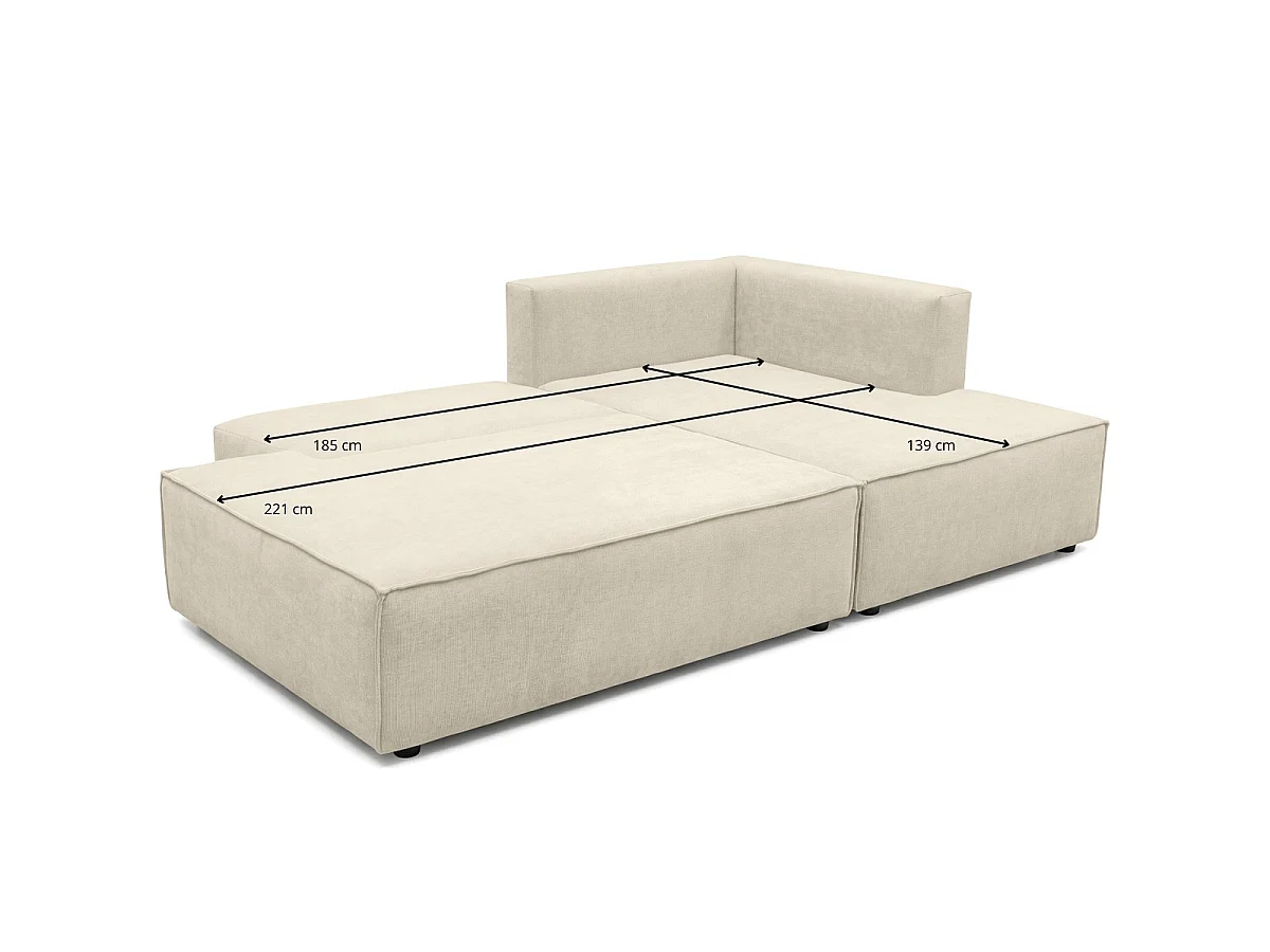 Canapé d'angle à droite convertible 3 places avec coffre en tissu chenille beige foncé - Barani