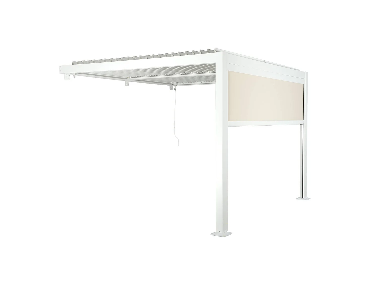 Pérgola bioclimática de aluminio adosada 3x3m + 1 toldo 3m  blanco