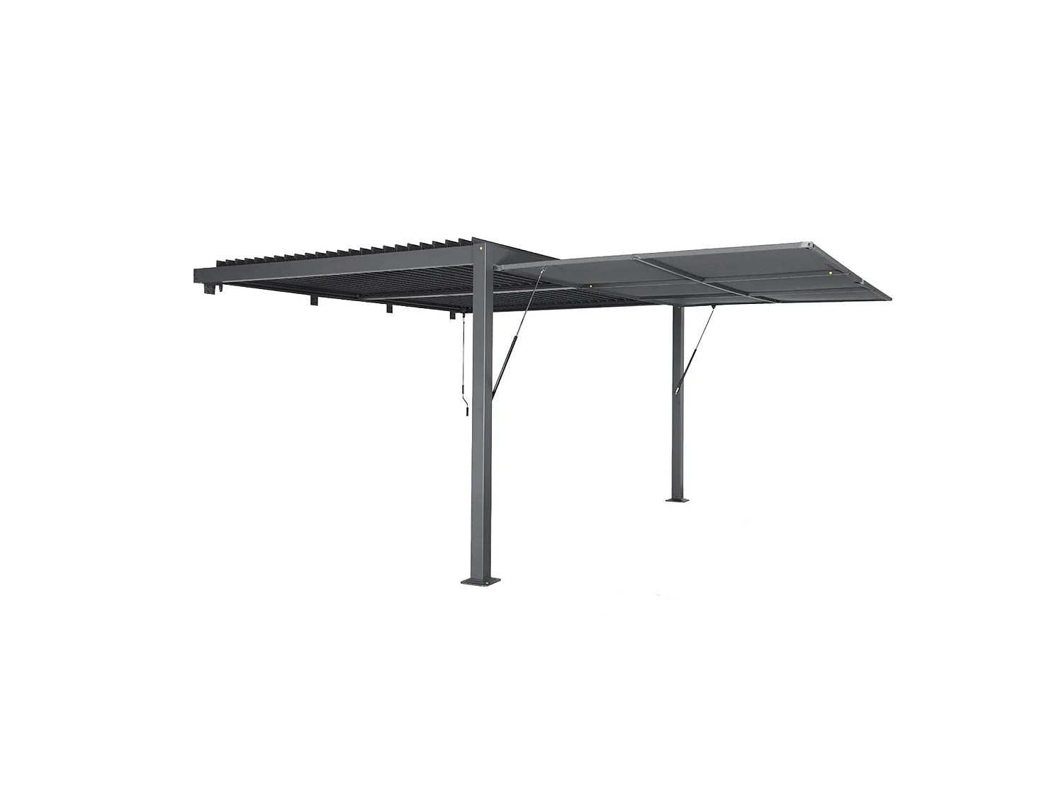 Pergola bioclimatique aluminium adossée 4x3m anthracite + 1 auvent 4m Palace