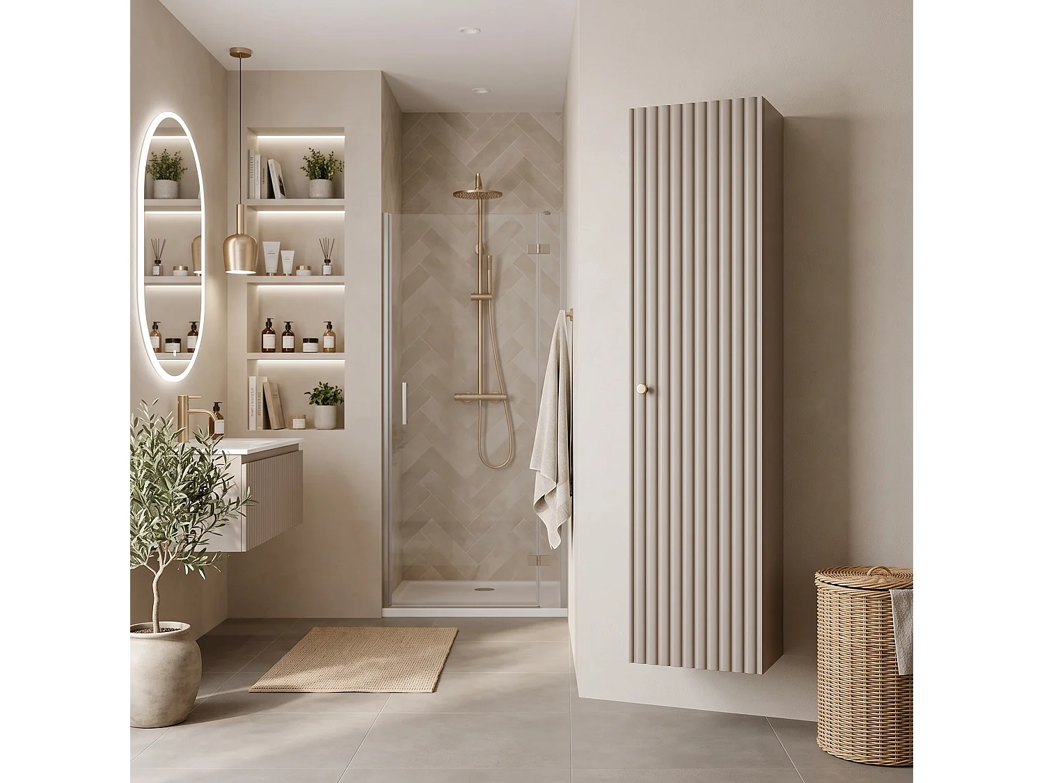 Columna de baño 136cm - Suspendido - Estriado Cachemira - Mueble de baño estrecho – RODAN