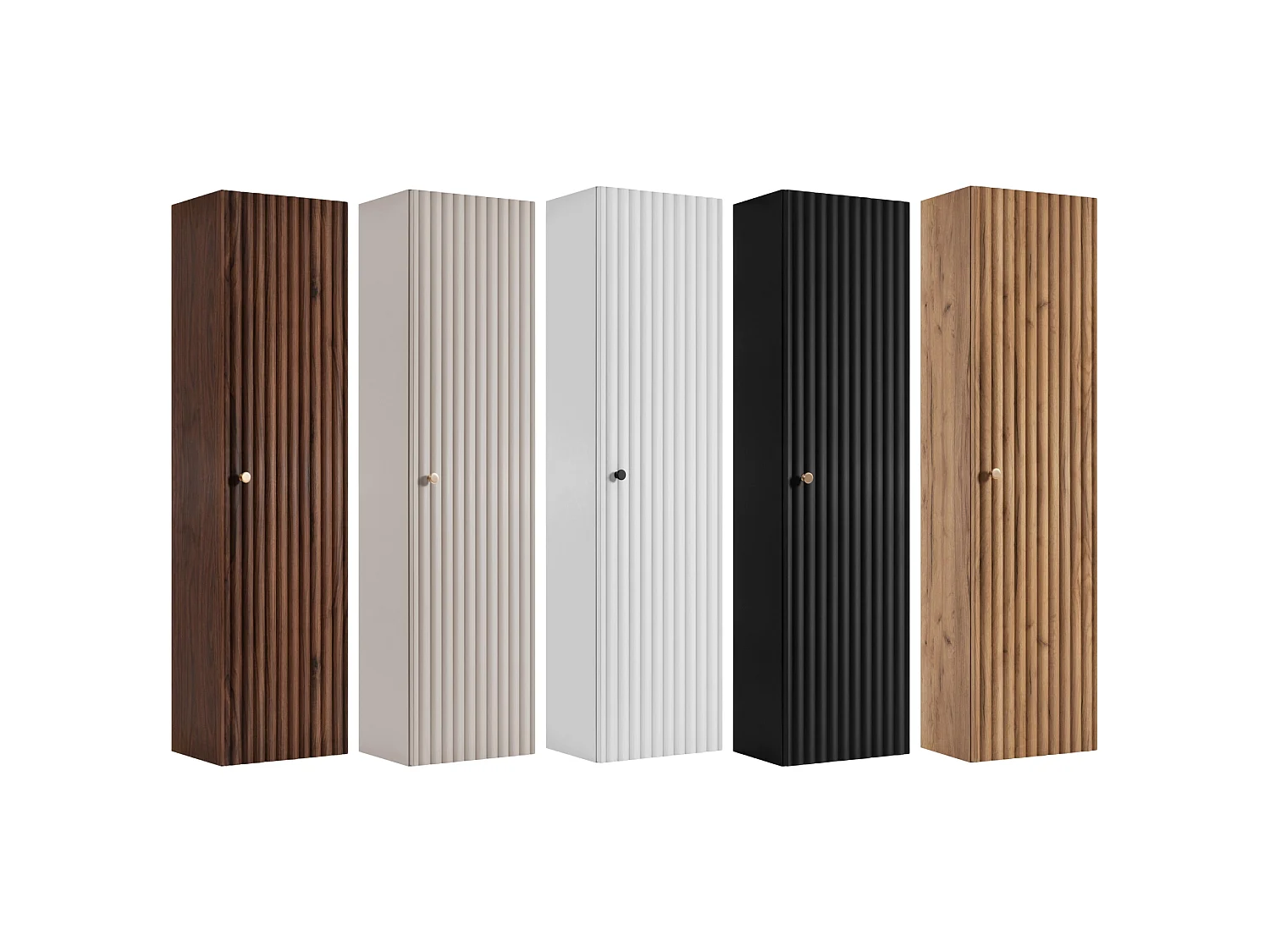 Columna de baño 136cm - Suspendido - Estriado Negro - Mueble de baño estrecho – RODAN