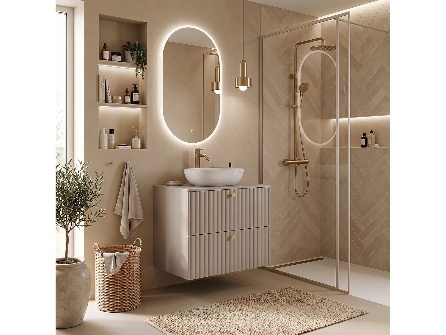 Meuble sous vasque 80cm - Suspendu - Strié Cachemire - sans plan – RODAN