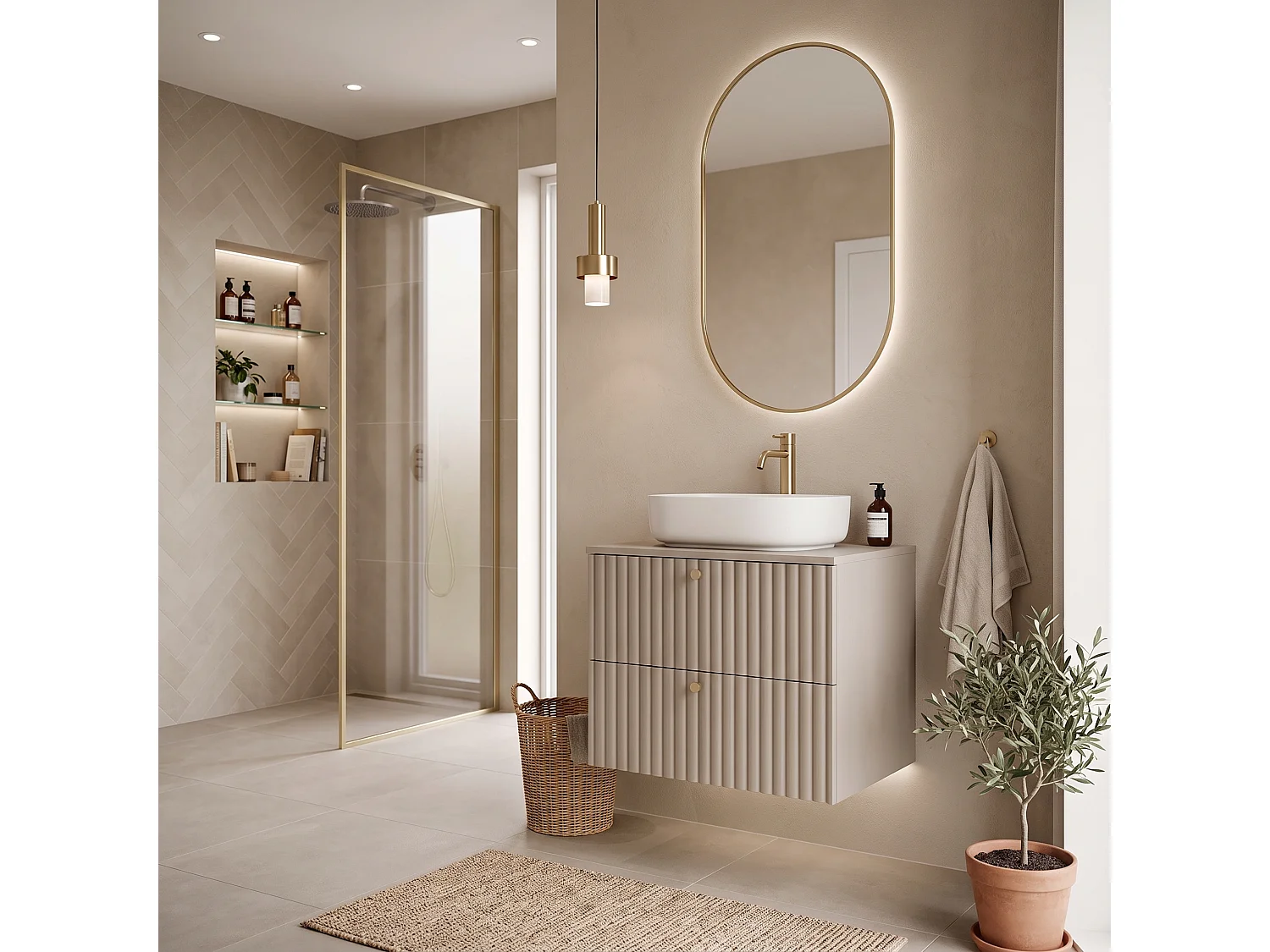 Meuble sous vasque 60cm - Suspendu - Strié Cachemire - sans plan – RODAN