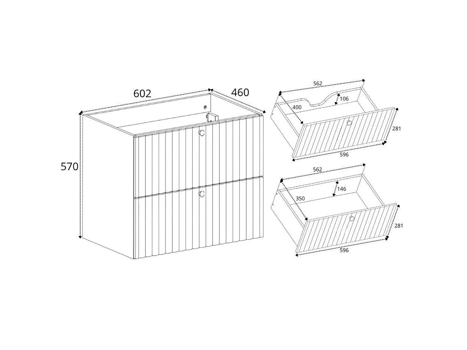 Meuble sous vasque 60cm - Suspendu - Strié Cachemire - sans plan – RODAN