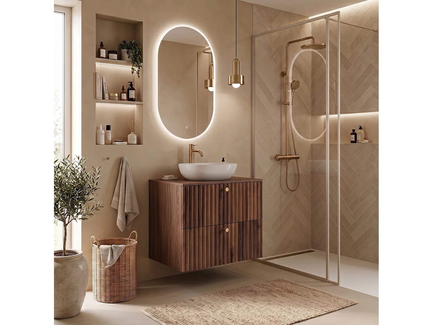 Meuble sous vasque 60cm - Suspendu - Strié Noyer - sans plan – RODAN