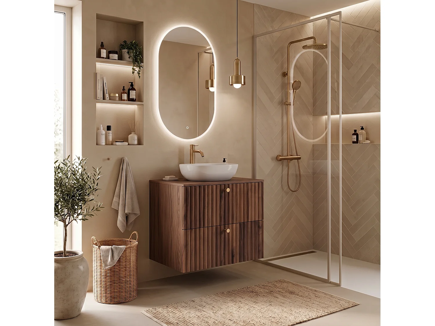 Meuble sous vasque 80cm - Suspendu - Strié Noyer - sans plan – RODAN