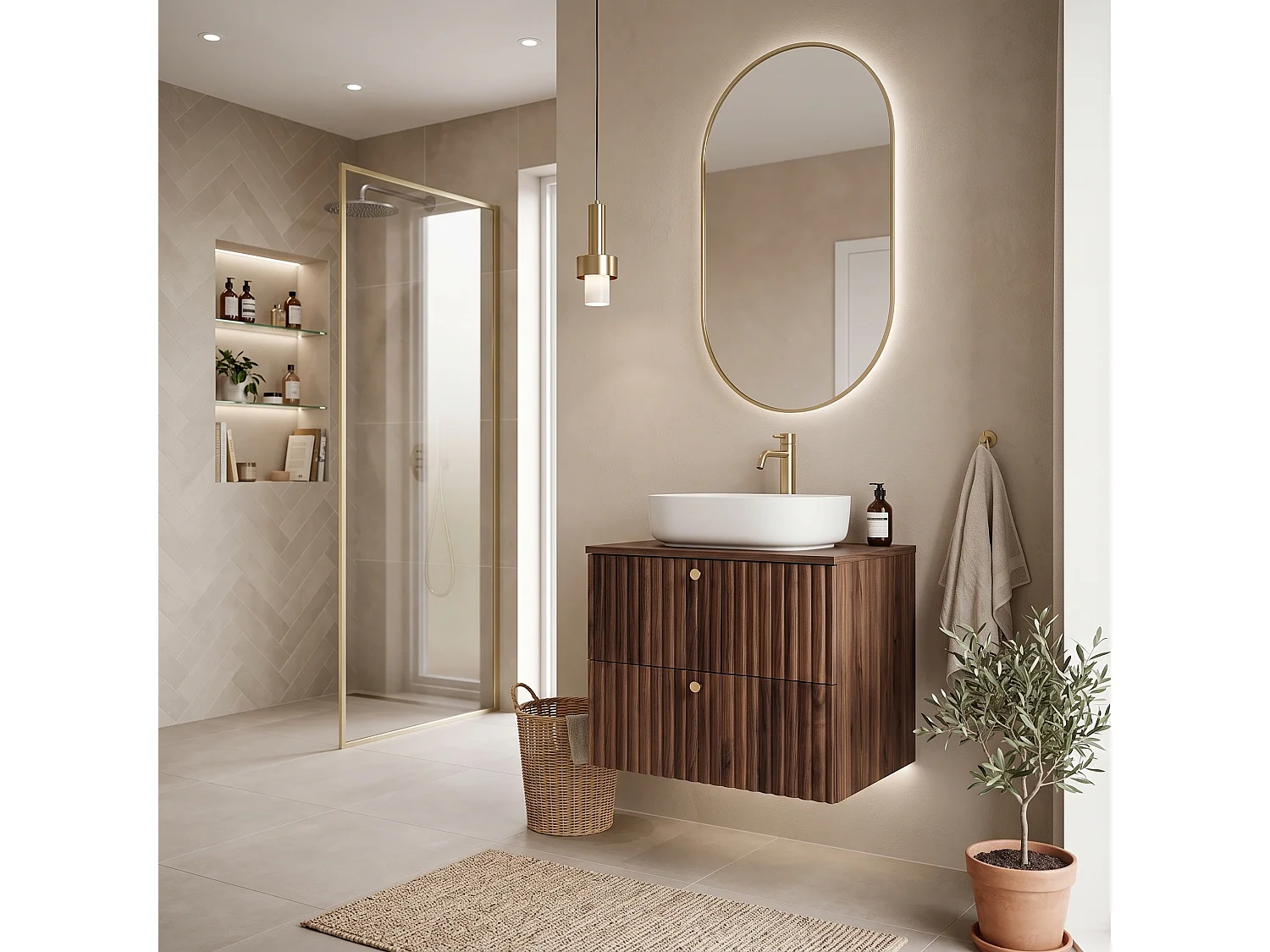 Meuble sous vasque 80cm - Suspendu - Strié Noyer - sans plan – RODAN