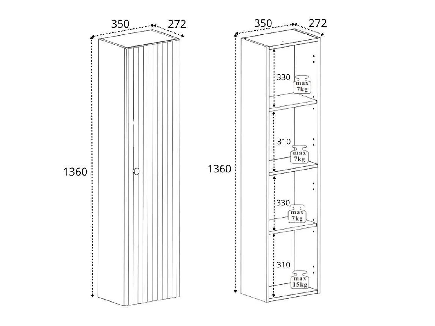 Columna de baño 136cm - Suspendido - Estriado Roble - Mueble de baño estrecho – RODAN