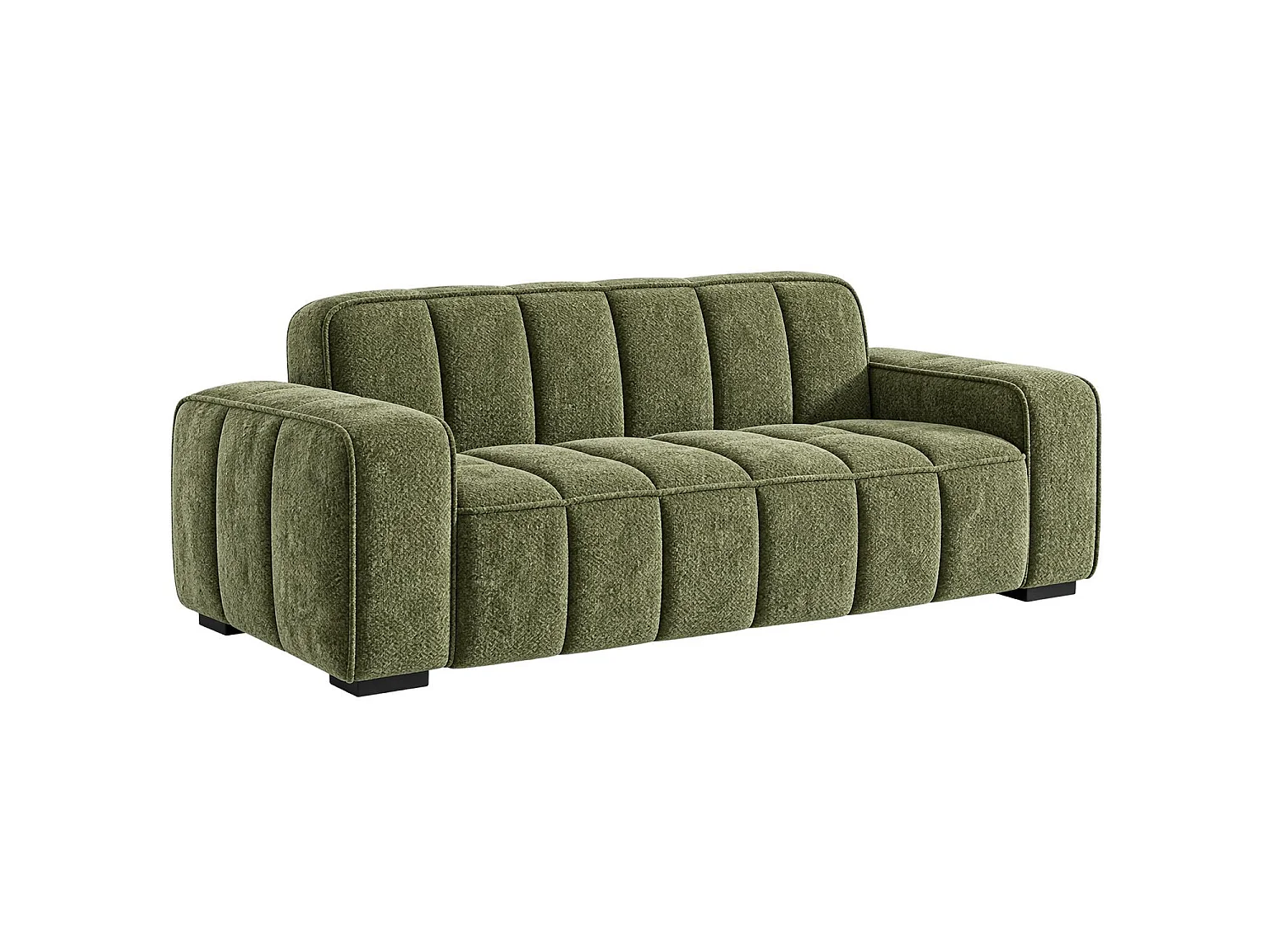 Preston Olive 3 Seater Sofa Thick Woven Fabric Chesterfield Style