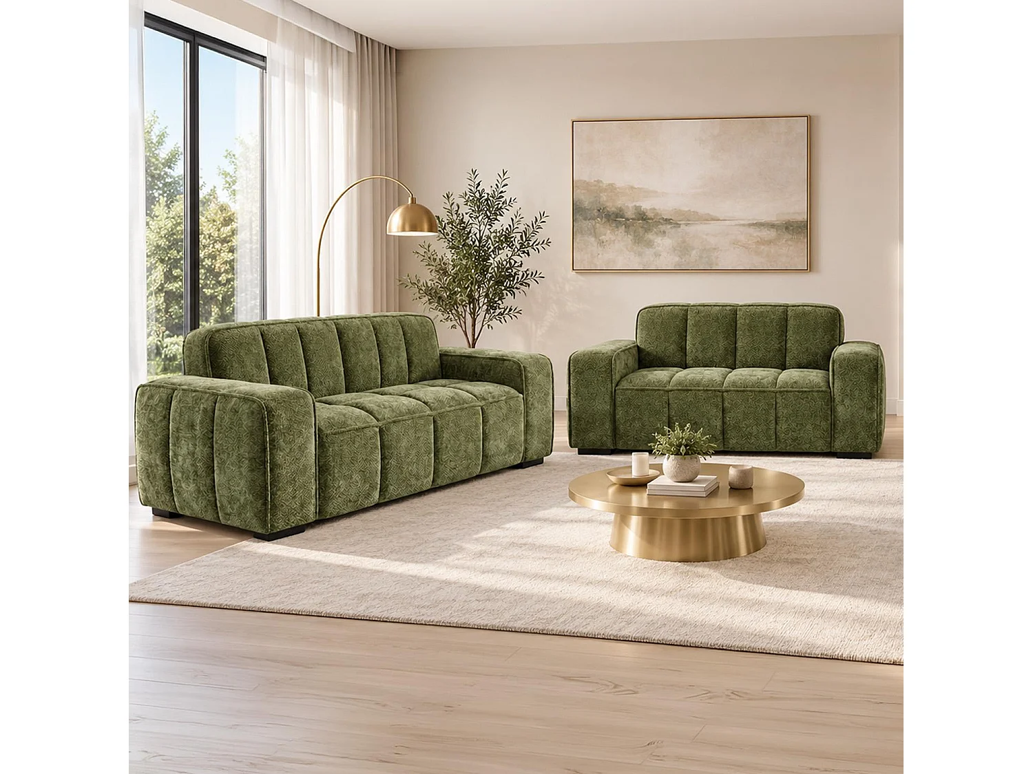 Preston Olive Green 3 2 1 Sofa Suite Woven Fabric 3 Piece Set