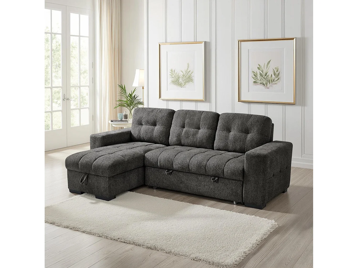 Luna Grey 4 Seater Corner Sofa Bed with Storage Chaise