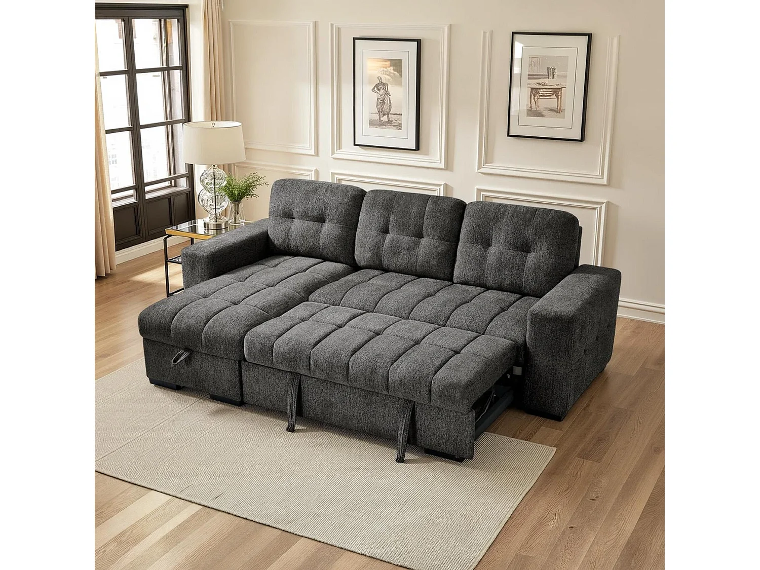 Luna Grey 4 Seater Corner Sofa Bed with Storage Chaise