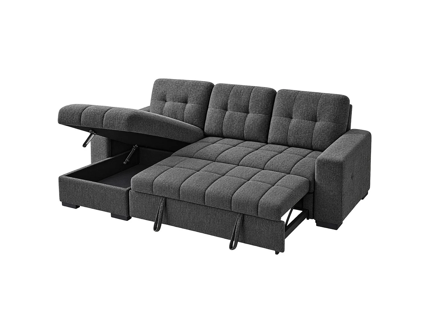 Luna Grey 4 Seater Corner Sofa Bed with Storage Chaise