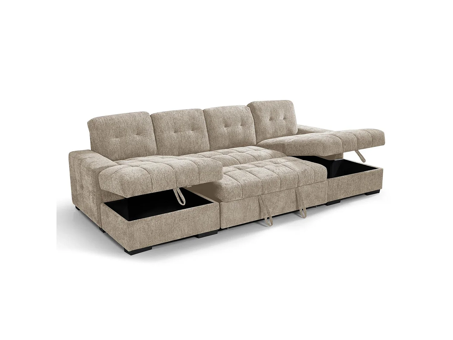 Luna Beige U Shaped Sofa Bed with Dual Storage Chaises