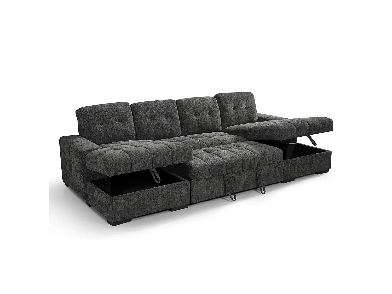 Luna Grey U Shaped Sofa Bed with Dual Storage Chaises